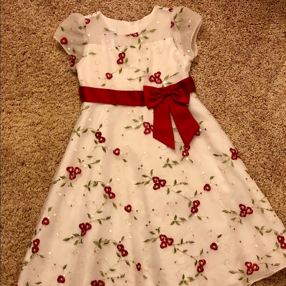Off white dress with red and green embroidery